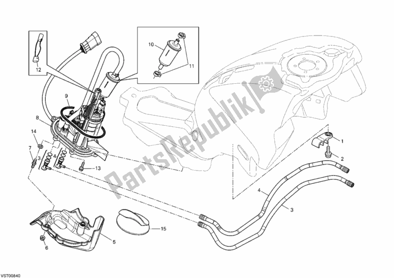 Alle onderdelen voor de Benzine Pomp van de Ducati Monster 696 ABS USA 2012